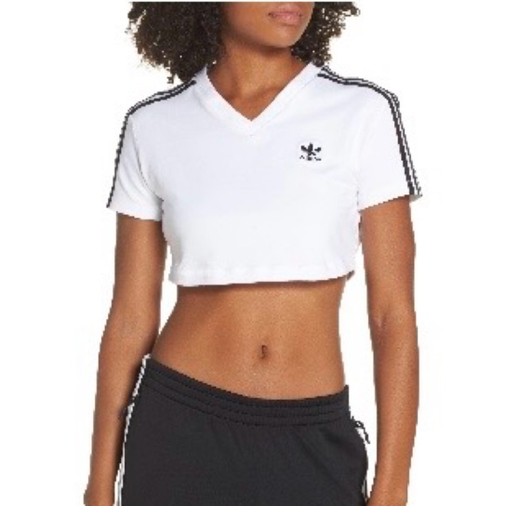 NWOT Adidas White Crop Short Sleeve Top